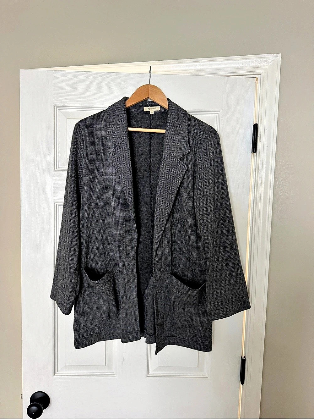 Madewell Oversized Knit Blazer in Glen Plaid Glen Plaid Gray & Black Medium
